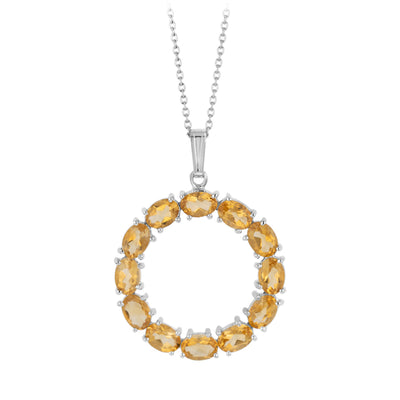 5.5 Carat Citrine Oval Shaped Circle Pendant on 45cm Chain in Sterling Silver