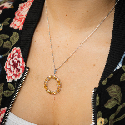 5.5 Carat Citrine Oval Shaped Circle Pendant on 45cm Chain in Sterling Silver