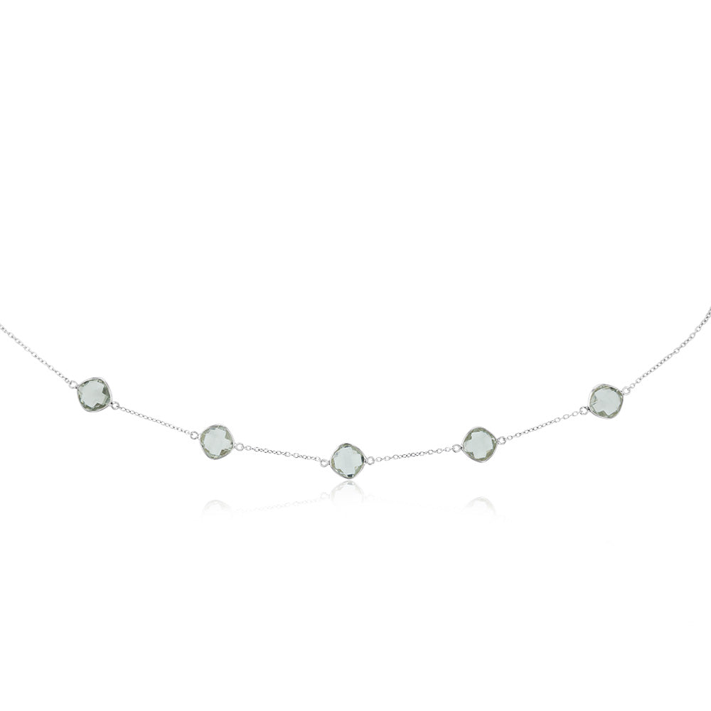 5 Green Amethyst Necklace on 45cm Chain in Sterling Silver