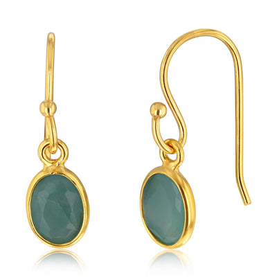 2 Carat Emerald Drop Earrings in Gold Plated Silver