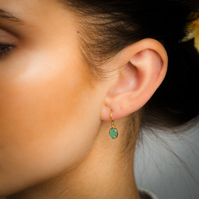 2 Carat Emerald Drop Earrings in Gold Plated Silver