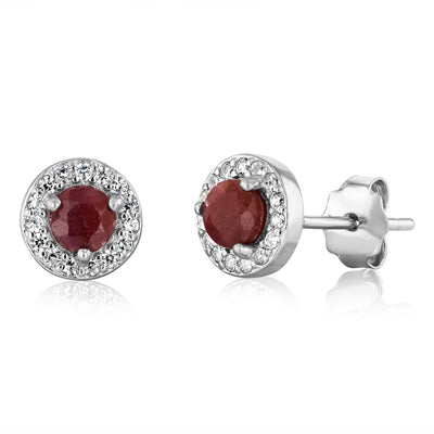 Ruby Halo Stud Earrings in Sterling Silver