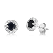 Load image into Gallery viewer, Sapphire Halo Stud Earrings in Sterling Silver