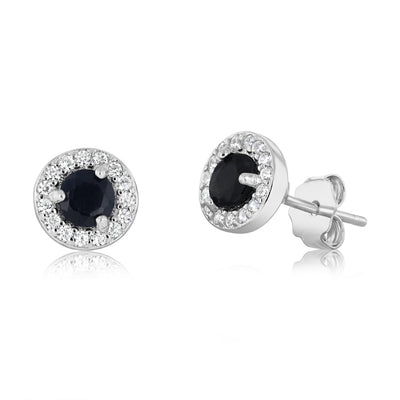 Sapphire Halo Stud Earrings in Sterling Silver