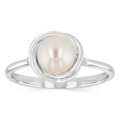 Cultured Pearl and Diamond Ring in Sterling Silver