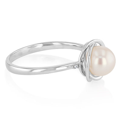 Cultured Pearl and Diamond Ring in Sterling Silver