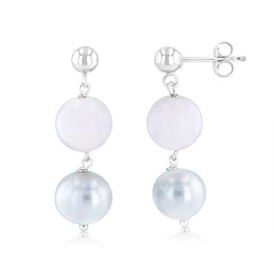 8-9mm Fresh Water Grey Pearl Drop Earrings in Sterling Silver