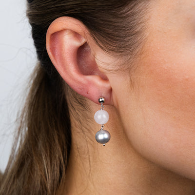 8-9mm Fresh Water Grey Pearl Drop Earrings in Sterling Silver