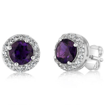 Amethyst and White Zirconia Earring and Pendant on Chain in Sterling Silver