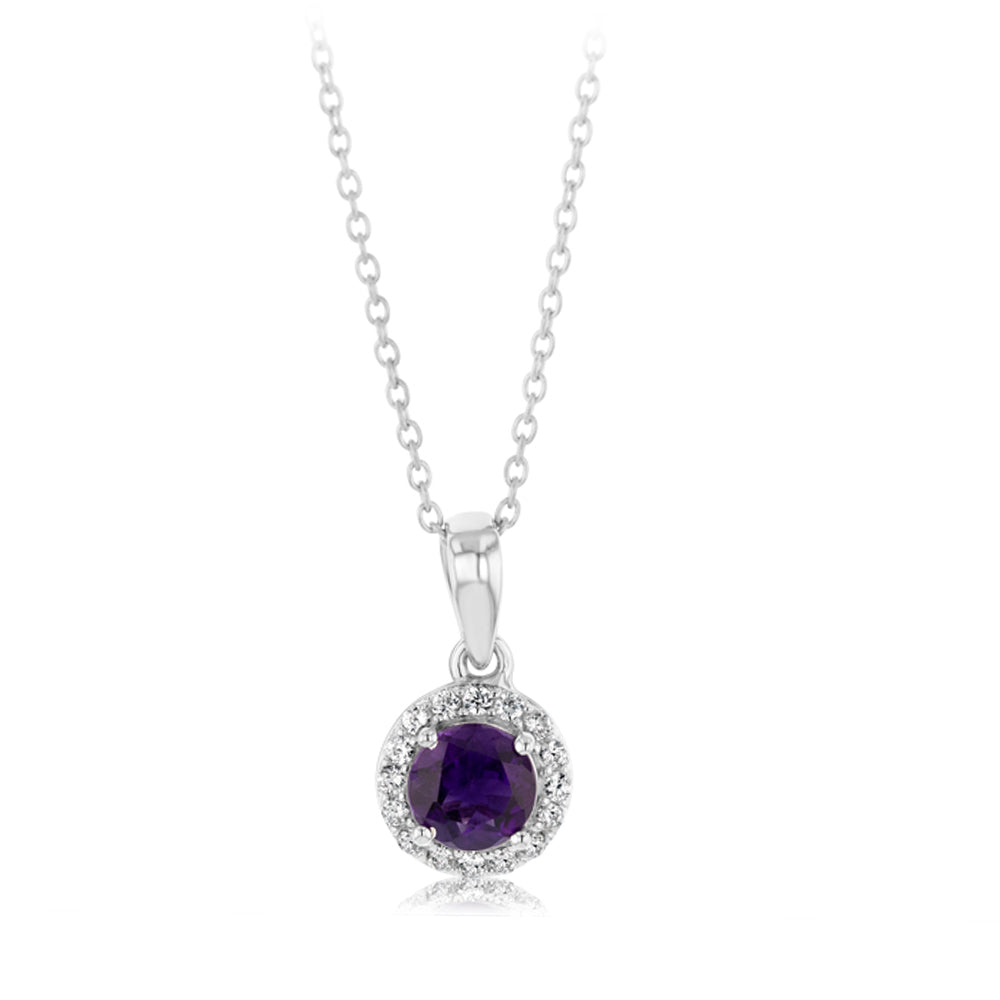 Amethyst and White Zirconia Earring and Pendant on Chain in Sterling Silver