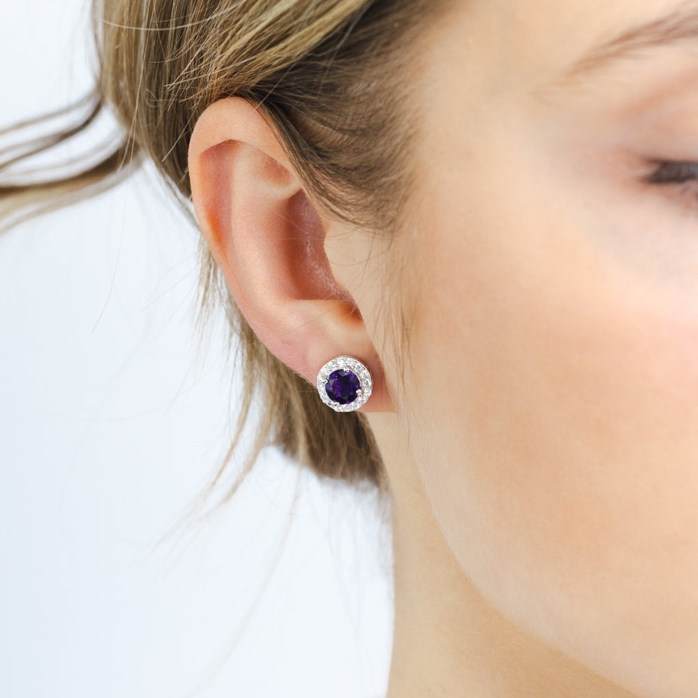 Amethyst and White Zirconia Earring and Pendant on Chain in Sterling Silver