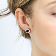 Load image into Gallery viewer, Amethyst and White Zirconia Earring and Pendant on Chain in Sterling Silver