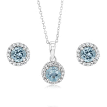 Load image into Gallery viewer, Bue Topaz and White Zirconia Earring and Pendant Set on Chain in Sterling SIlver