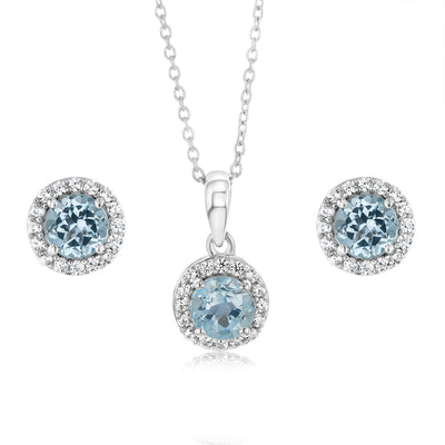 Bue Topaz and White Zirconia Earring and Pendant Set on Chain in Sterling SIlver