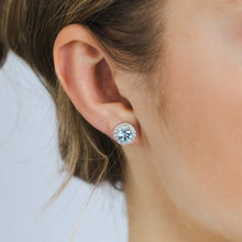 Load image into Gallery viewer, Bue Topaz and White Zirconia Earring and Pendant Set on Chain in Sterling SIlver