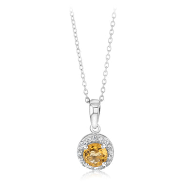 Citrine and White Zirconia Earring and Pendant Set on Chain in Sterling Silver
