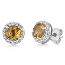 Load image into Gallery viewer, Citrine and White Zirconia Earring and Pendant Set on Chain in Sterling Silver