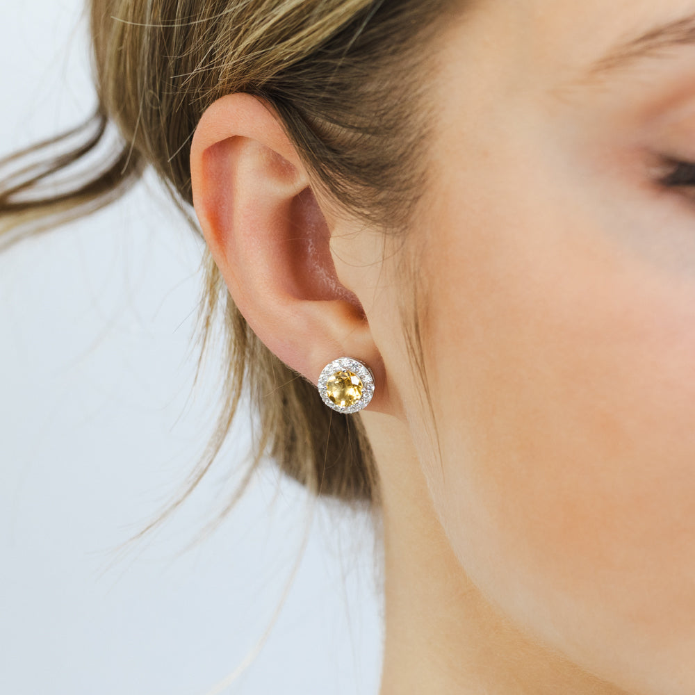 Citrine and White Zirconia Earring and Pendant Set on Chain in Sterling Silver