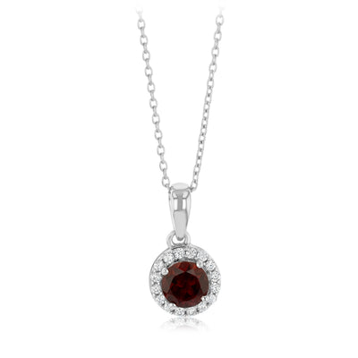Garnet and White Zirconia Earring and Pendant Set on Chain in Sterling Silver