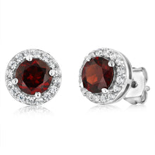 Load image into Gallery viewer, Garnet and White Zirconia Earring and Pendant Set on Chain in Sterling Silver