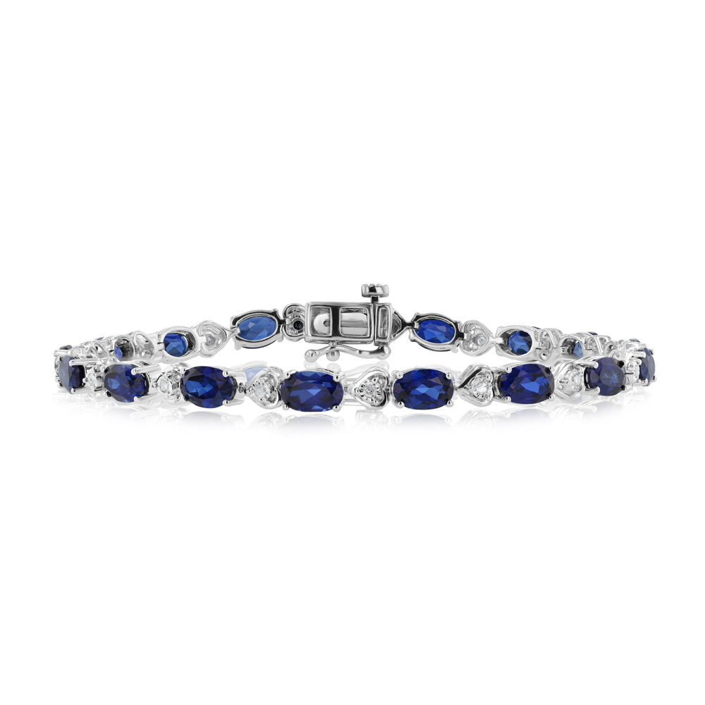 10.20 Carats Created Sapphire & Diamond Bracelet in Sterling Silver