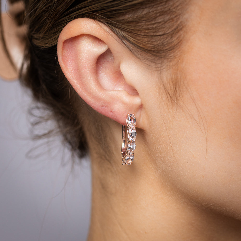Morganite Hoop Earrings in Gold Plated Silver