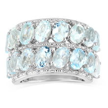 Load image into Gallery viewer, Natural Aquamarine and White Zirconia Ring in Sterling Silver