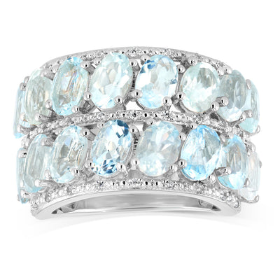 Natural Aquamarine and White Zirconia Ring in Sterling Silver