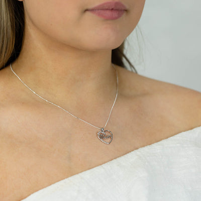 Sterling Silver Diamond Mum Heart Pendant