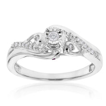 Load image into Gallery viewer, Sterling Silver Diamond Ring with 11 Diamonds and  Pink Sapphire Accents