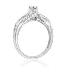 Load image into Gallery viewer, Sterling Silver Diamond Ring with 11 Diamonds and  Pink Sapphire Accents