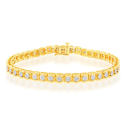 Gold Plated Sterling Silver 1/2 Carat Diamond Tennis Bracelet 19.5CM