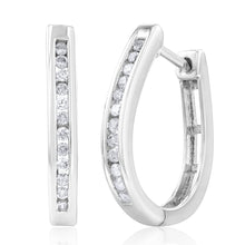 Load image into Gallery viewer, Sterling Silver 1/4 Carat Diamond Hoop Earrings