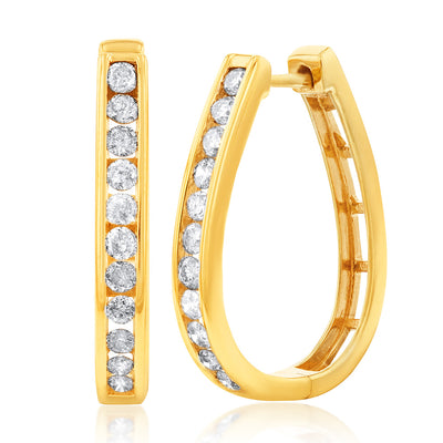 Gold Plated  Sterling Silver 1 Carat Diamond Hoop Earrings