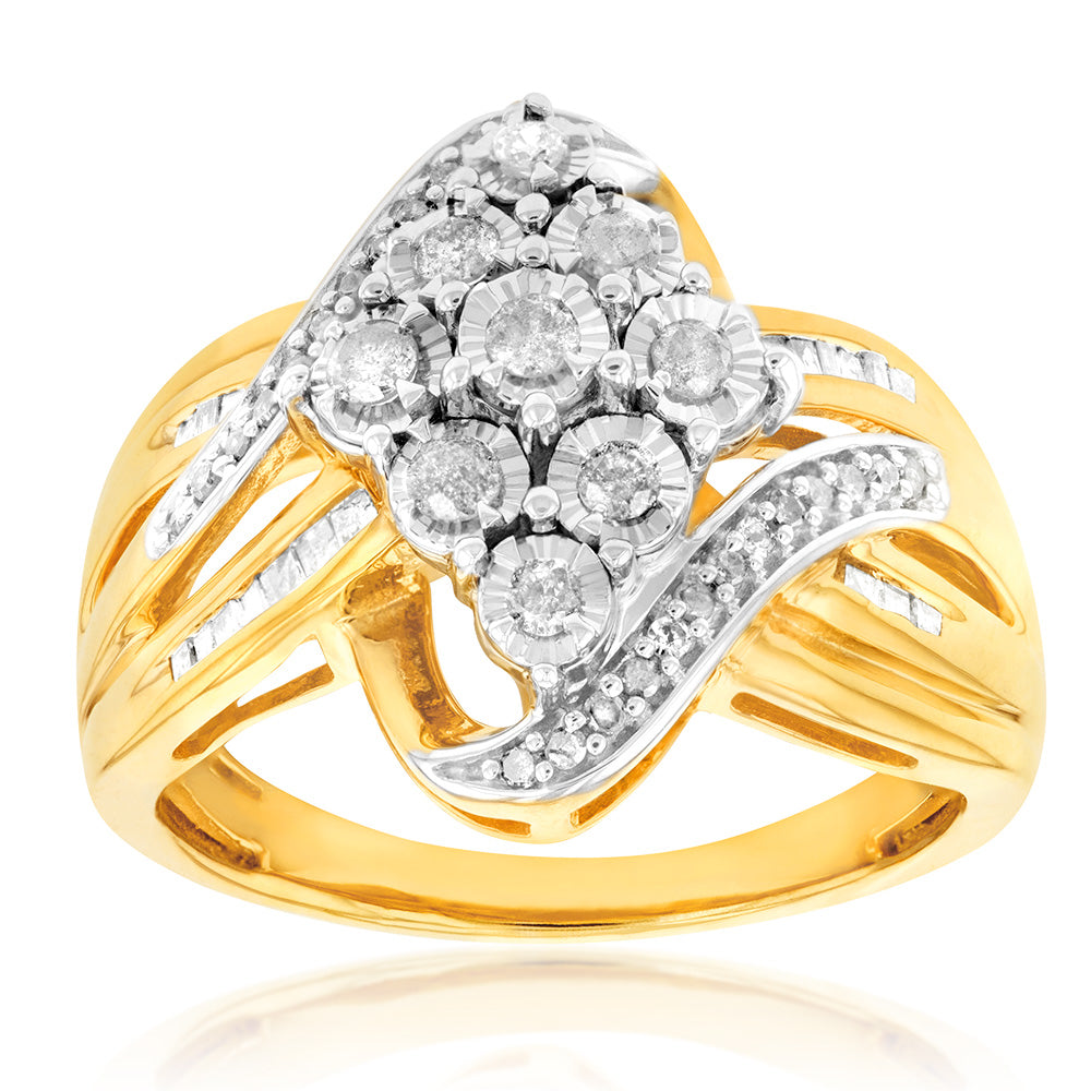Gold Plated Silver 1/2 Carat  Diamond Ring