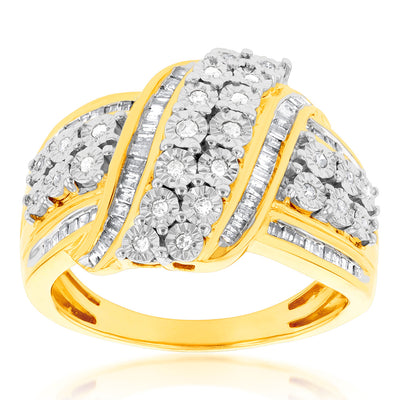 Gold Plated Silver 1/2 Carat Diamond Dress Ring