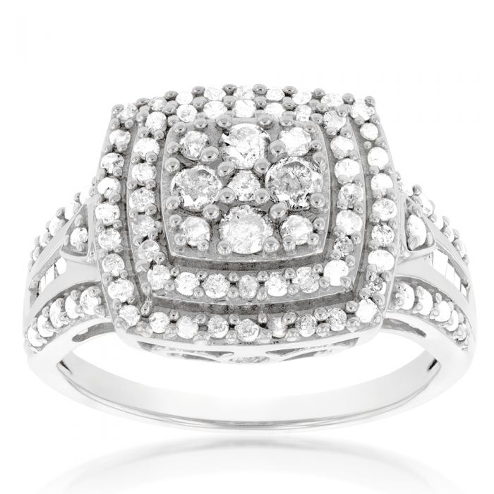 Silver 1 Carat Diamond Cluster Dress Ring