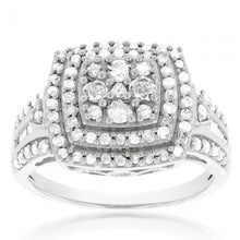 Load image into Gallery viewer, Silver 1 Carat Diamond Cluster Dress Ring