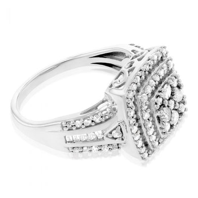 Silver 1 Carat Diamond Cluster Dress Ring