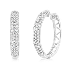 Load image into Gallery viewer, Silver 1/10 Carat Diamond Hoop Earnings