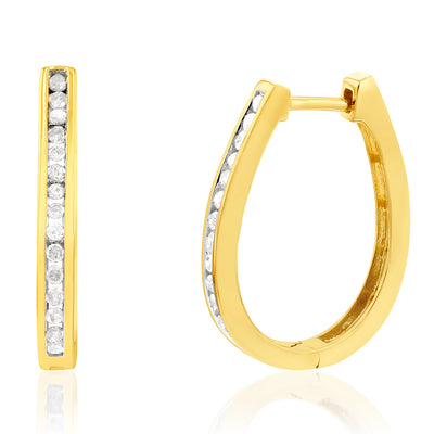 Gold Plated Silver 1/2 Carat Diamond Hoop Earrings