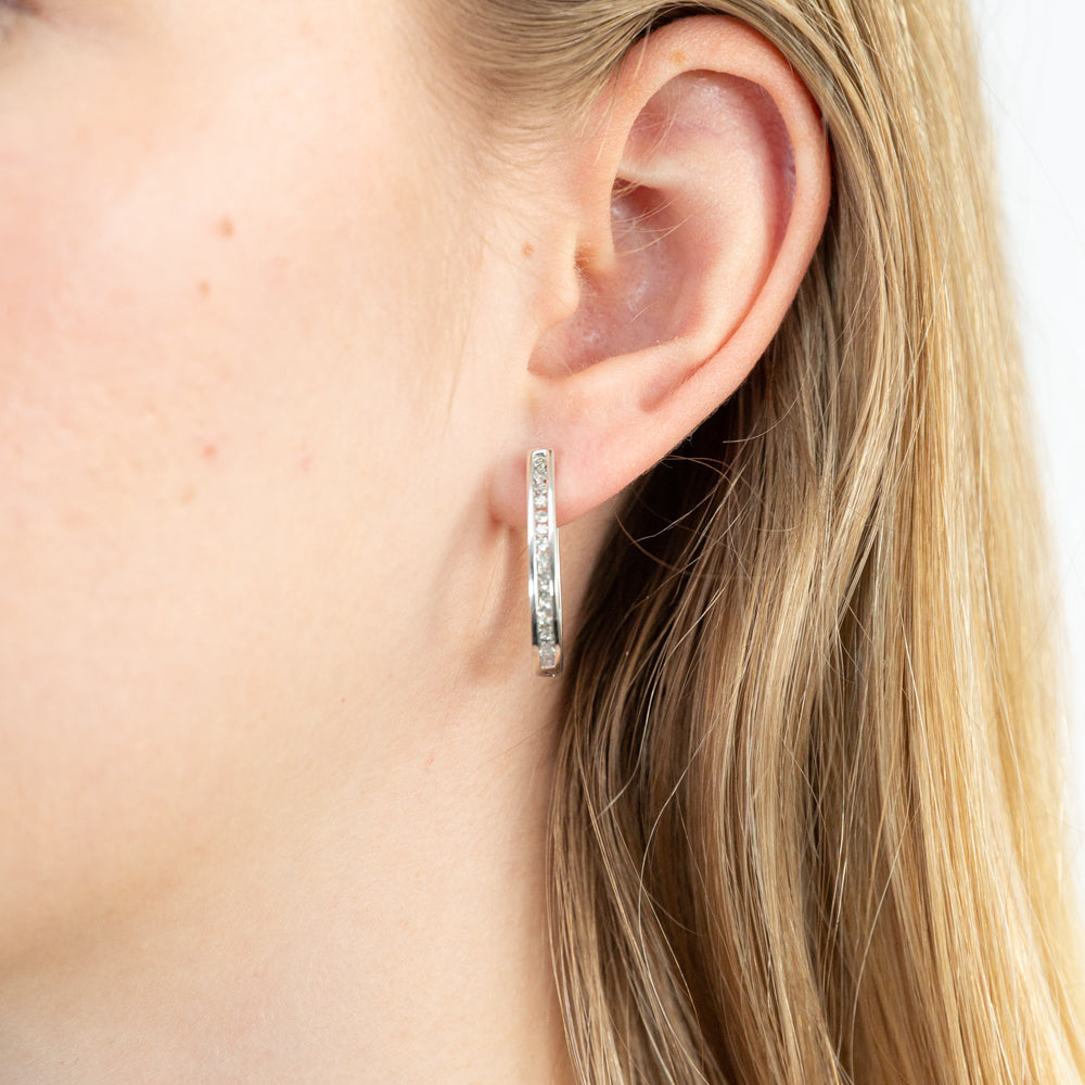 Sterling  Silver 1/2 Carat Diamond Hoop Earrings