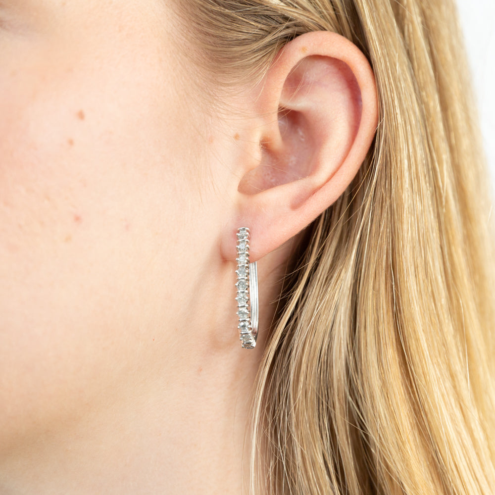 Silver 1 Carat Diamond Hoop Earrings