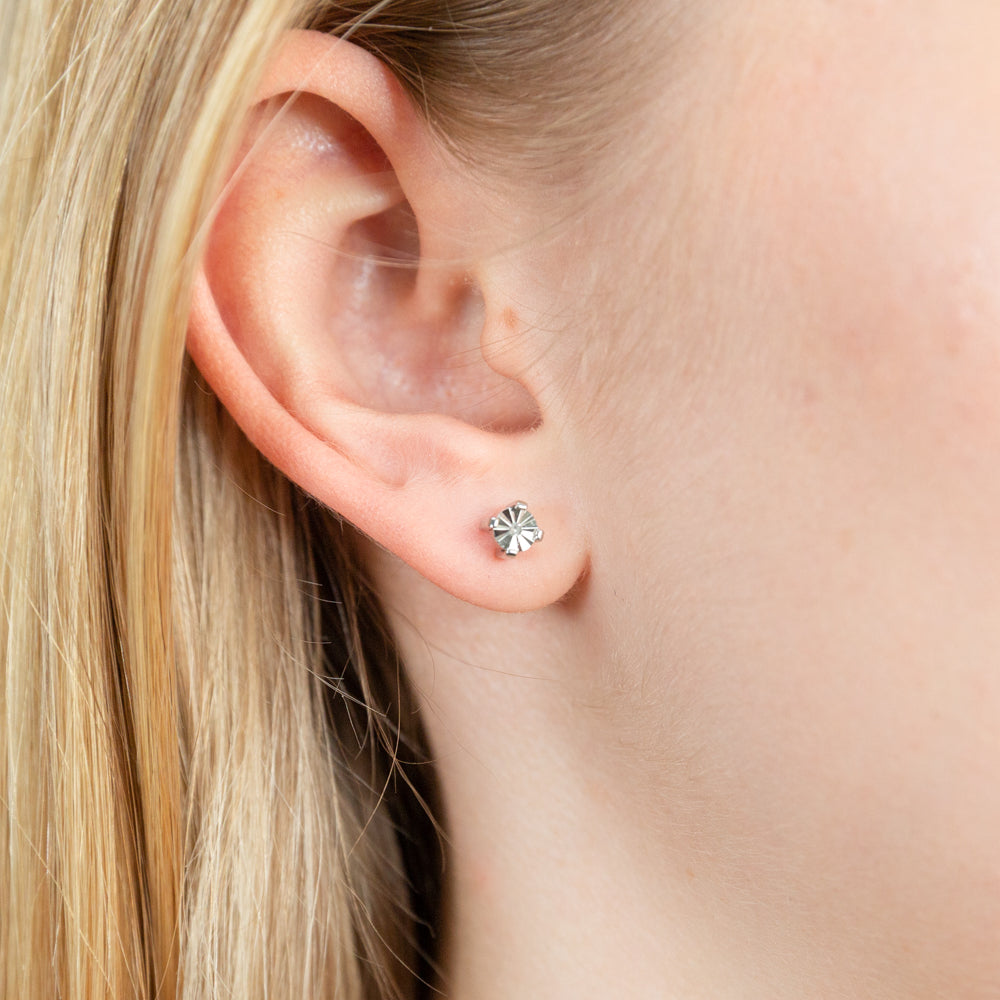 Sterling Silver Round 4mm Clear CZ Crystal Mens Ear Stud |  Jewellerybox.co.uk