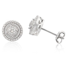 Load image into Gallery viewer, Sterling Silver with 2 Diamonds Round Shape Earring Studs