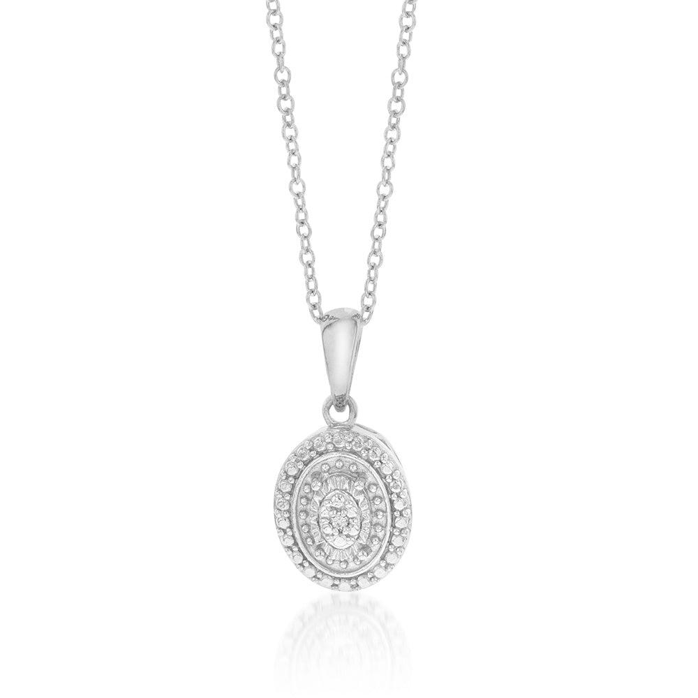 Sterling Silver With Diamond Oval Shape Pendant