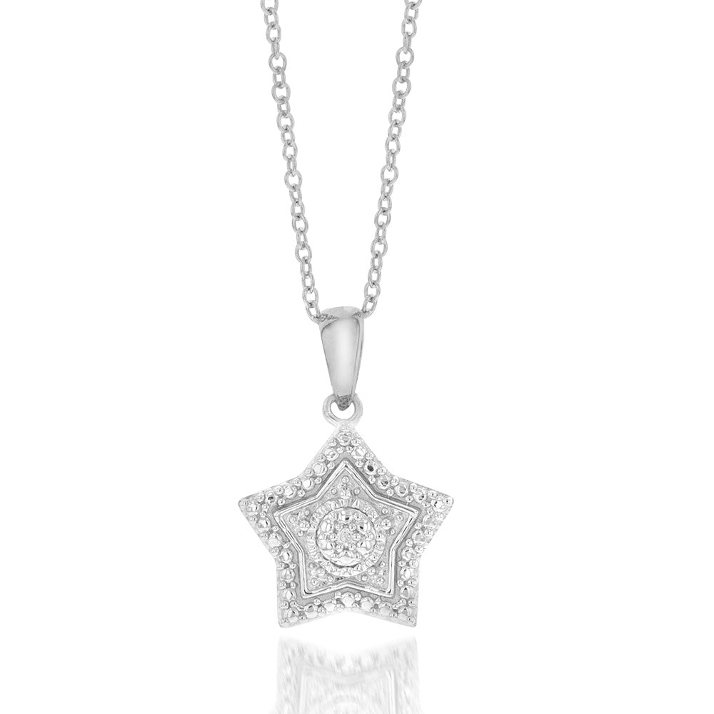 Sterling Silver With Diamond Star Shape Pendant On 45cm Chain
