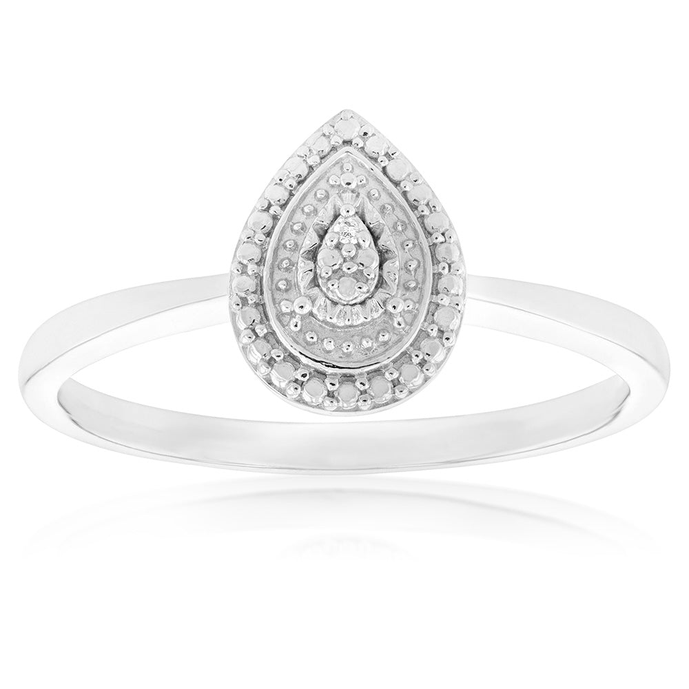 Sterling Silver With Diamond Pear Shape Ring