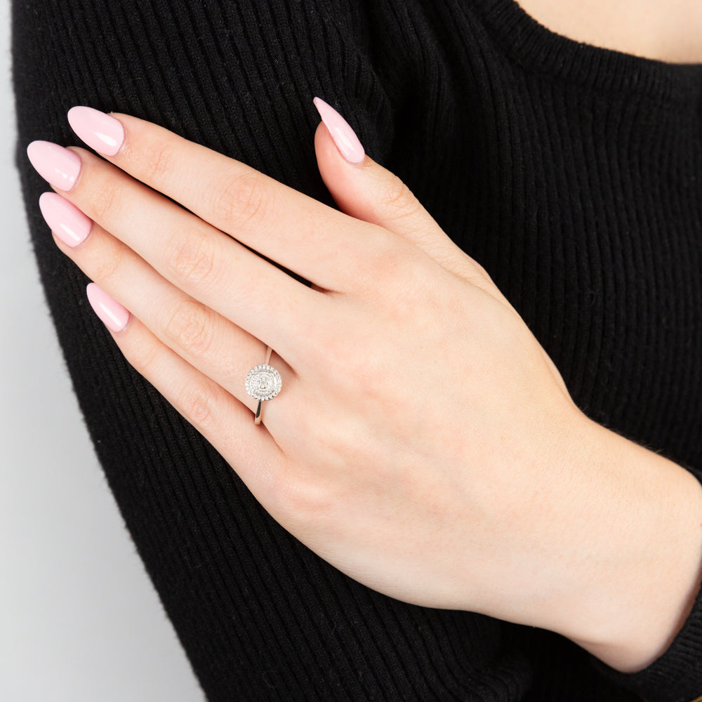 Sterling Silver With Diamond Round Shape Ring