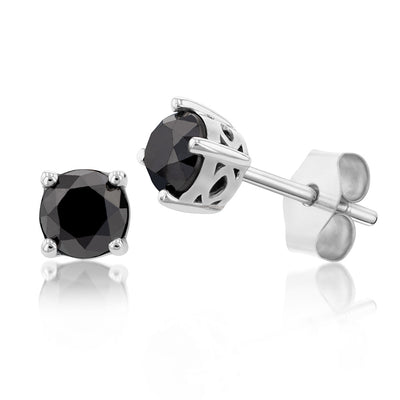 Sterling Silver 1.5 Carat Black Diamond Stud Earrings